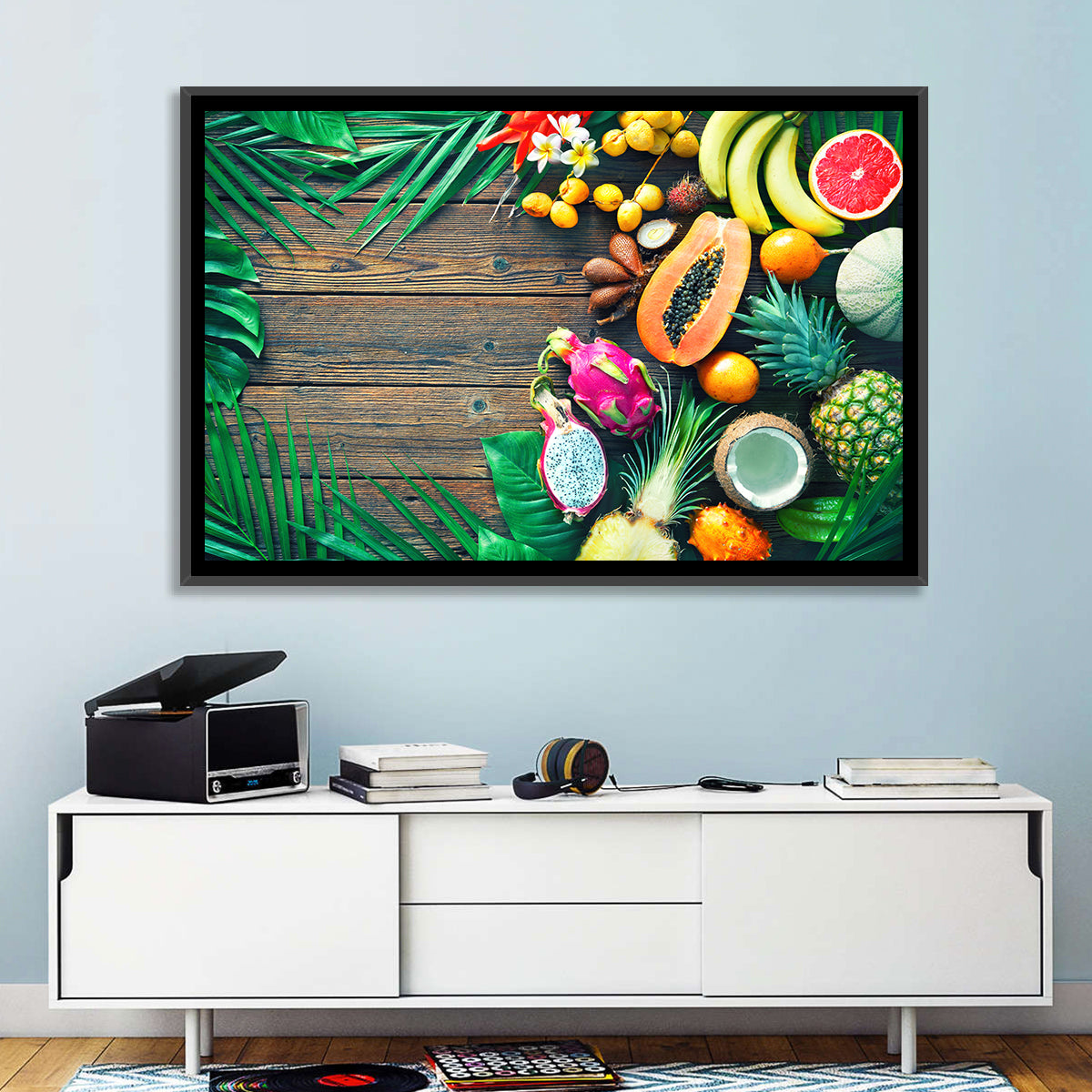Tropical Fruit Still Life Wall Art in a room, landscape
