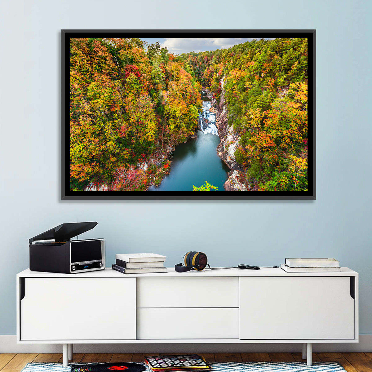 Tallulah Gorge Waterfall Wall Art in a room, landscape