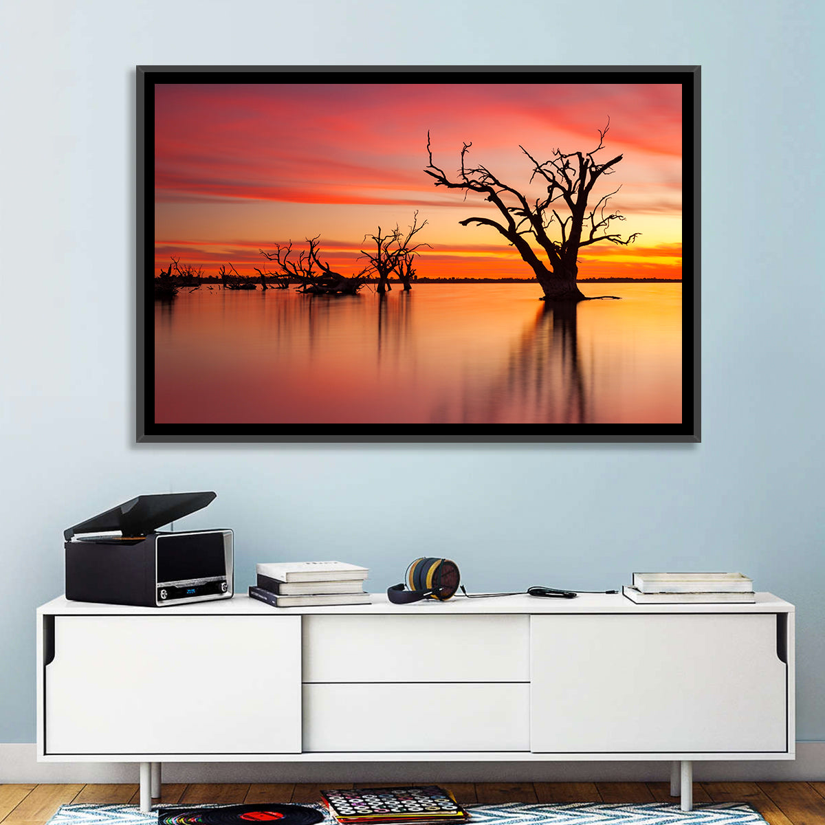 Lake Bonney Sunset Reflections Wall Art in a room, landscape