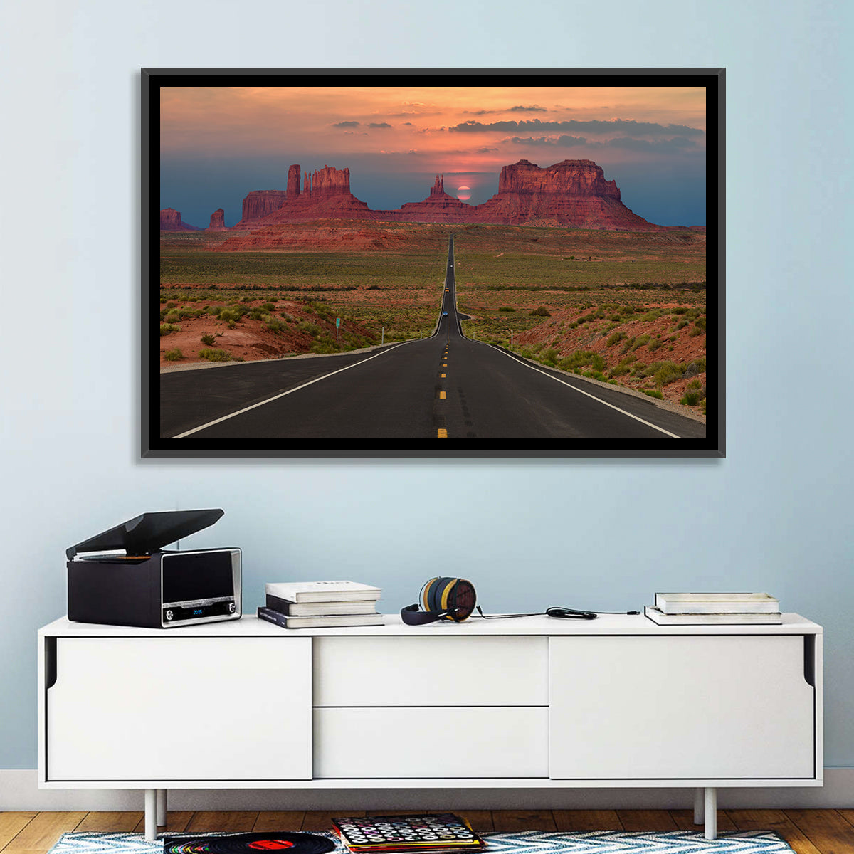 Tribal Park Monument Valley Sunset Wall Art in a room, landscape