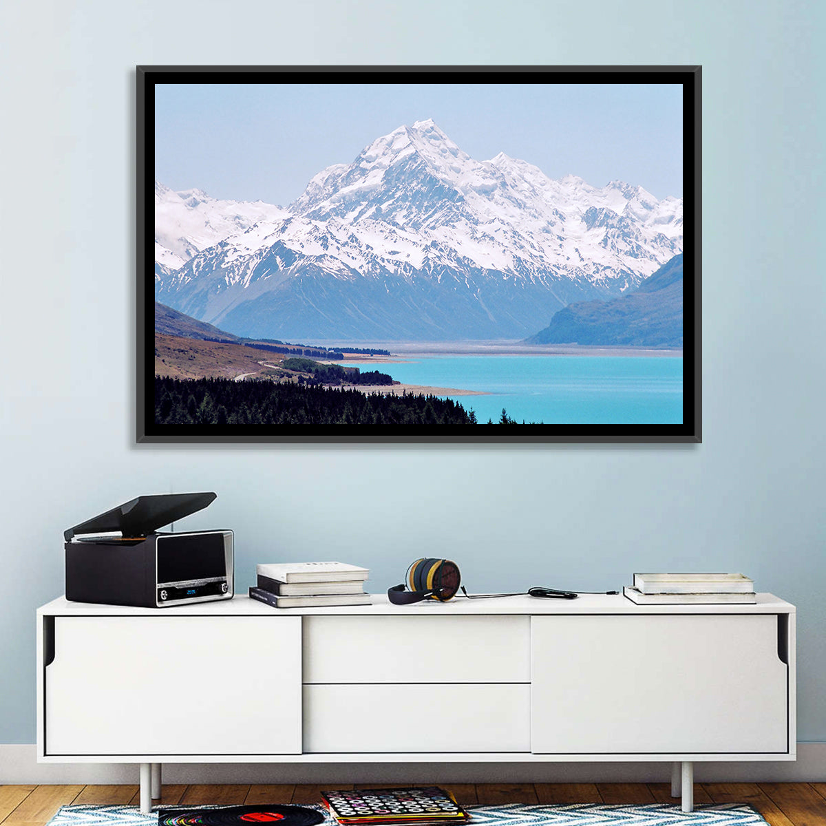 Lake Pukaki and Aoraki Mount Cook Wall Art in a room, landscape