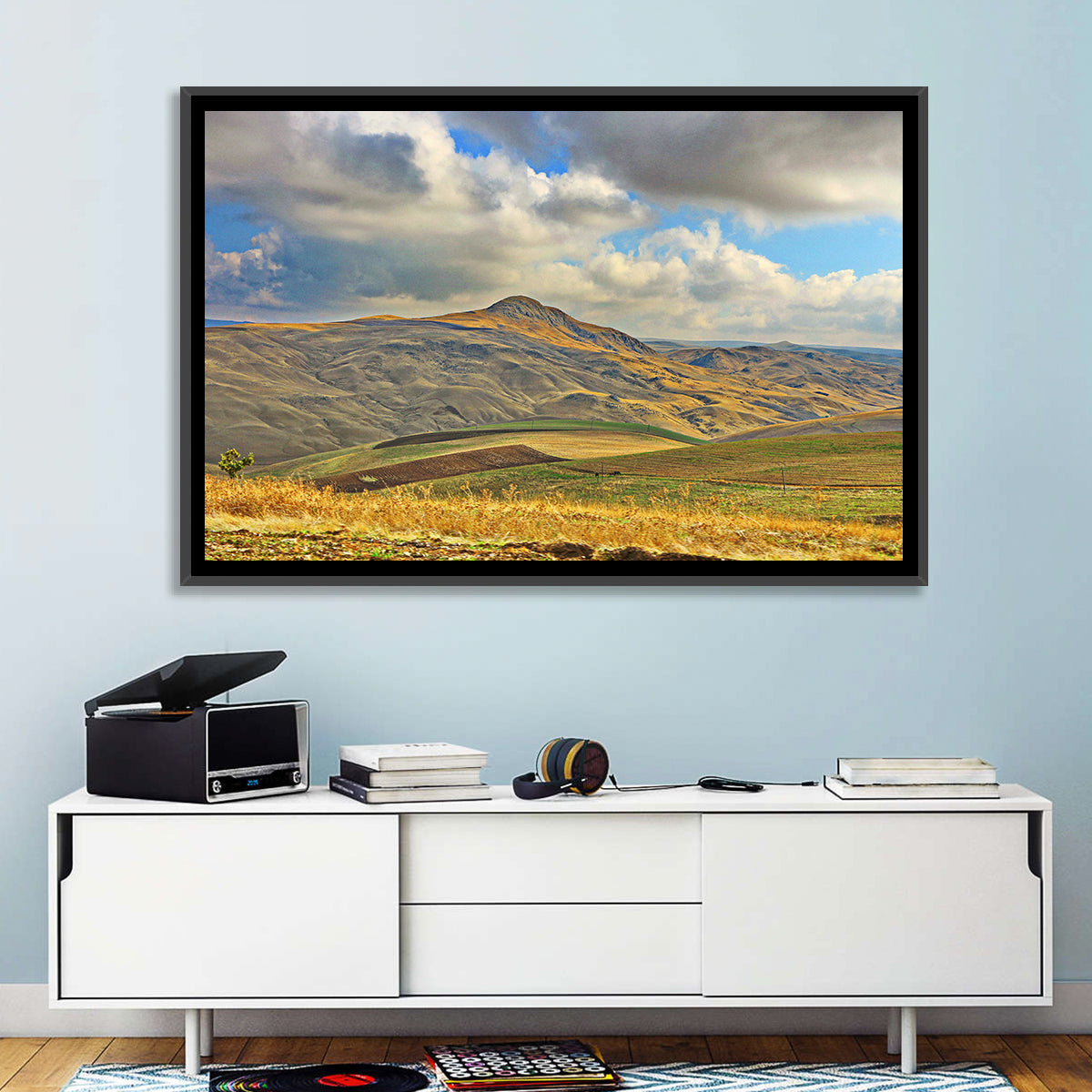 Shamakhi Valley Harvest Fields Wall Art in a room, landscape