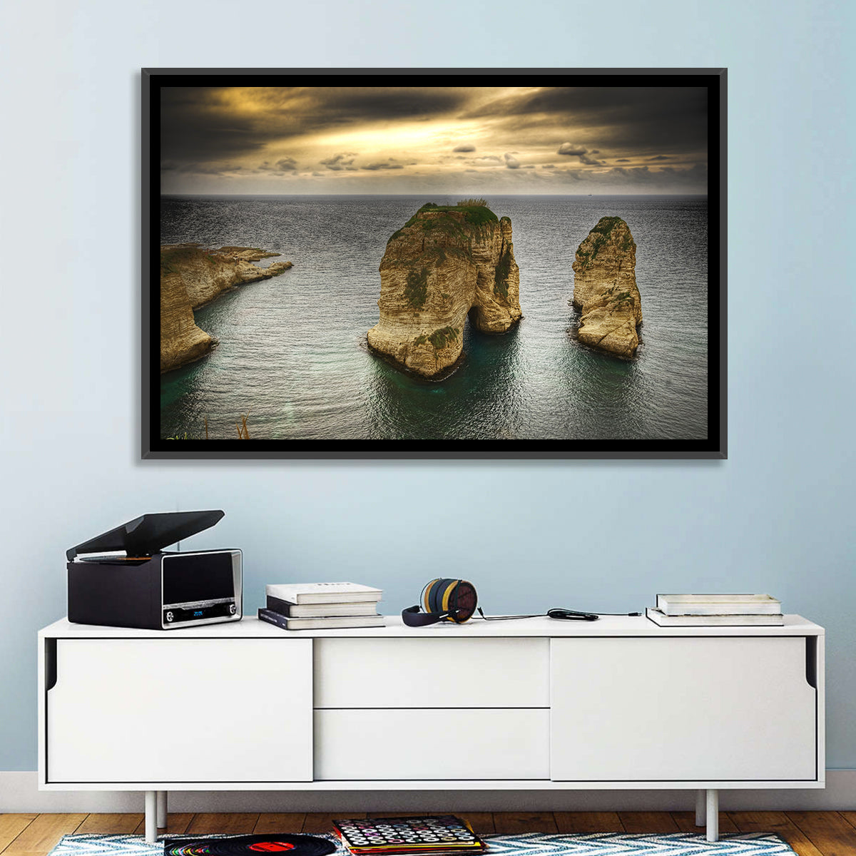 Pigeon Rocks, Raouché Wall Art in a room, landscape