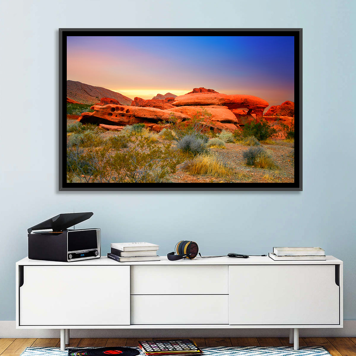 Red Rock Canyon Sunset Wall Art in a room, landscape