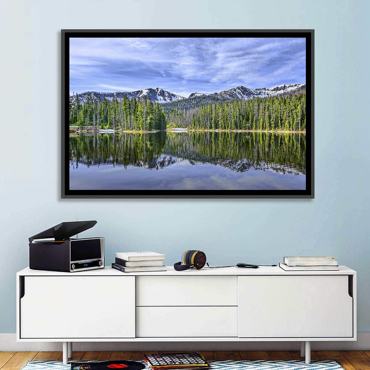 Lake Sylvan Reflection Wall Art in a room, landscape