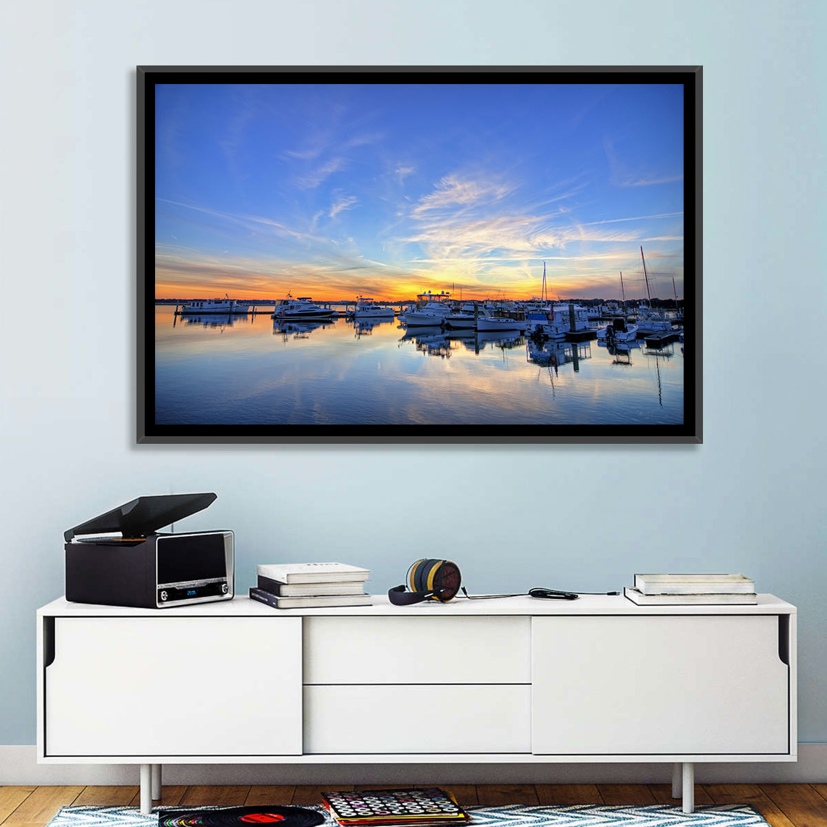 Marina at Golden Hour Wall Art in a room, landscape