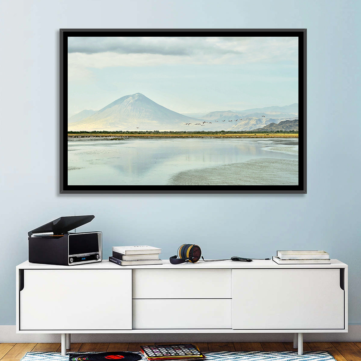 Lake Natron Reflection Wall Art in a room, landscape
