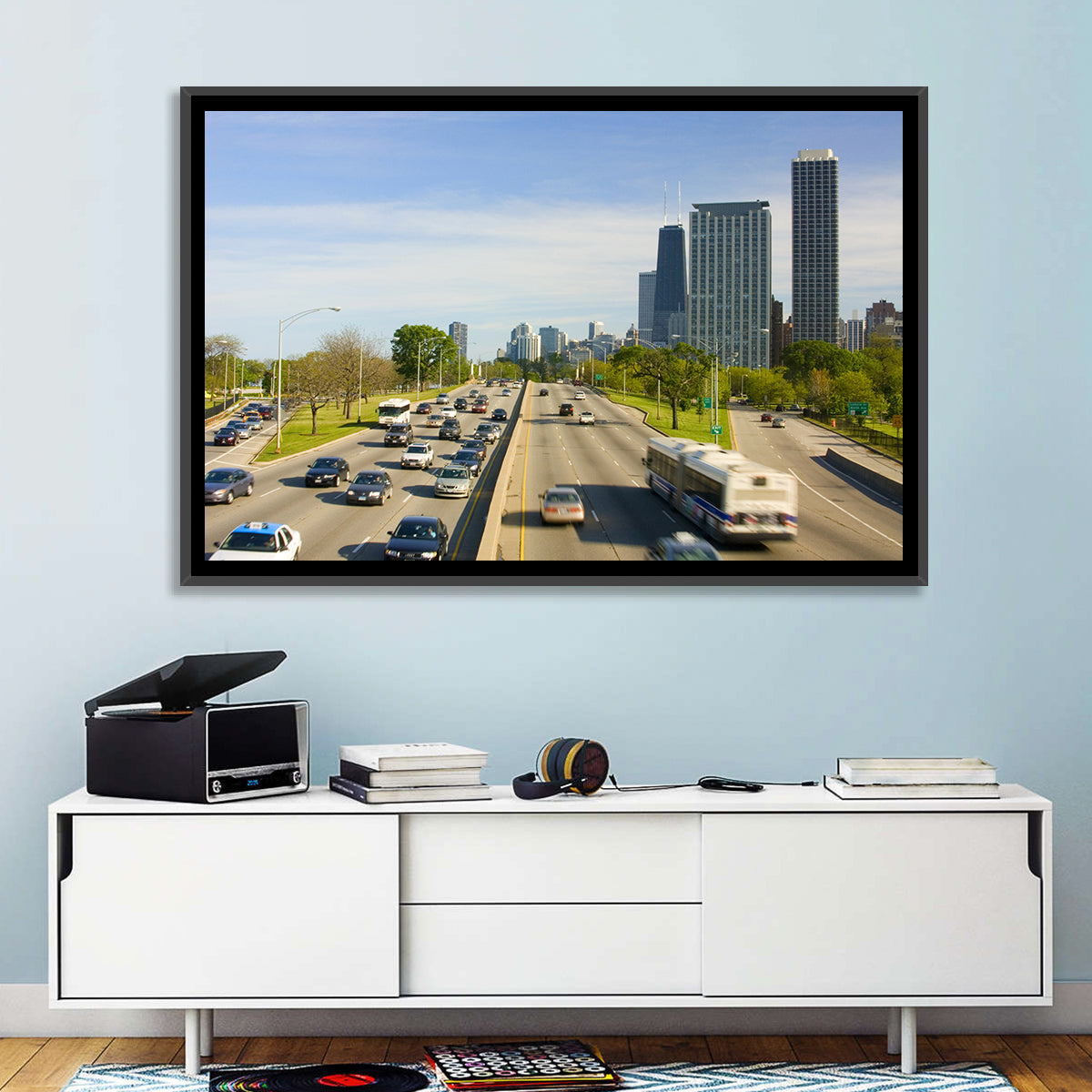 Chicago Expressway Toward Downtown Skyline Wall Art