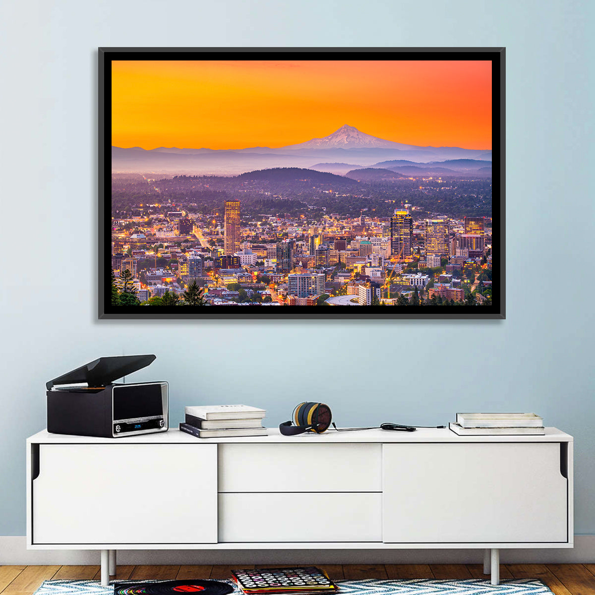 Mount Hood Over Portland Skyline Wall Art