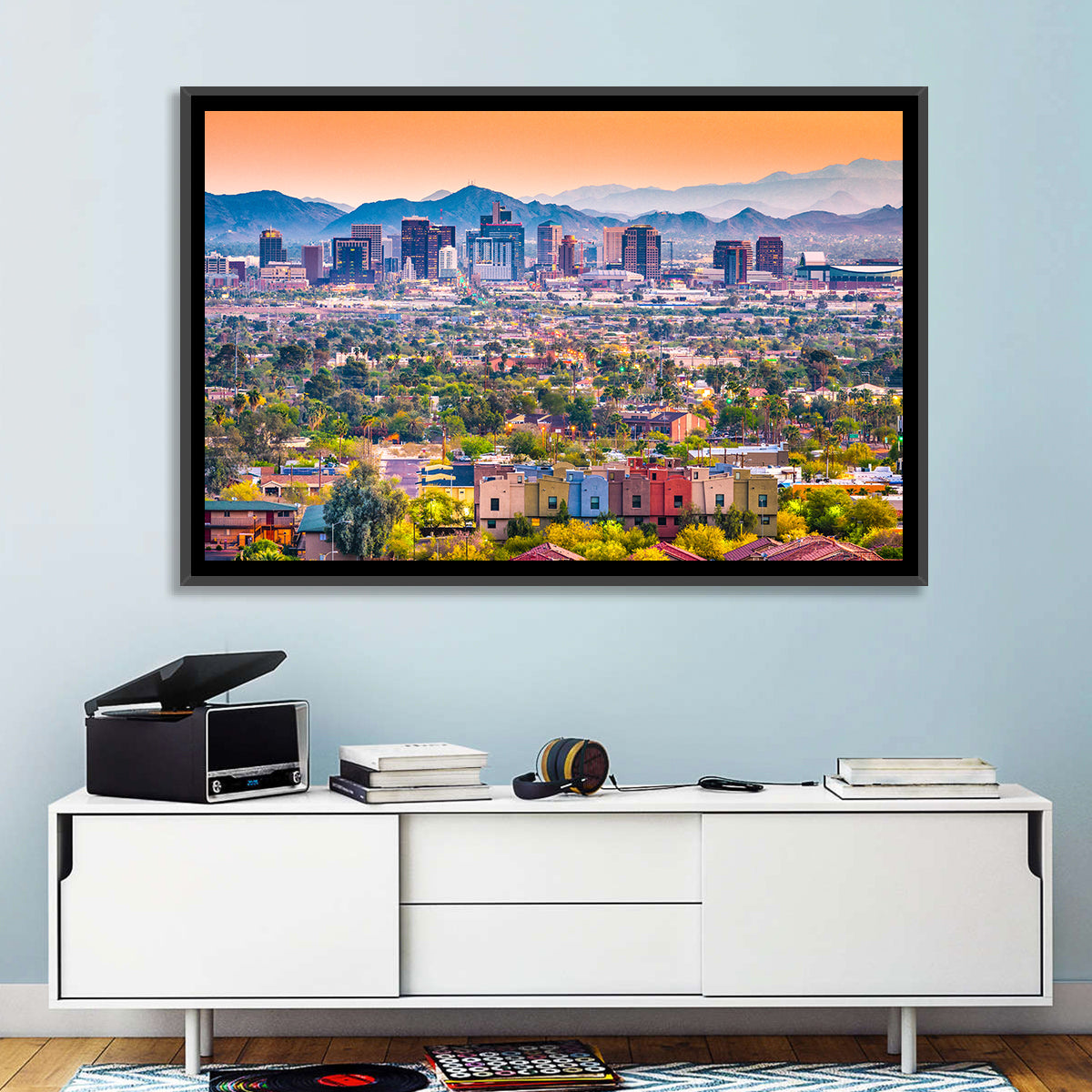 Phoenix Golden Hour Cityscape Wall Art in a room, landscape