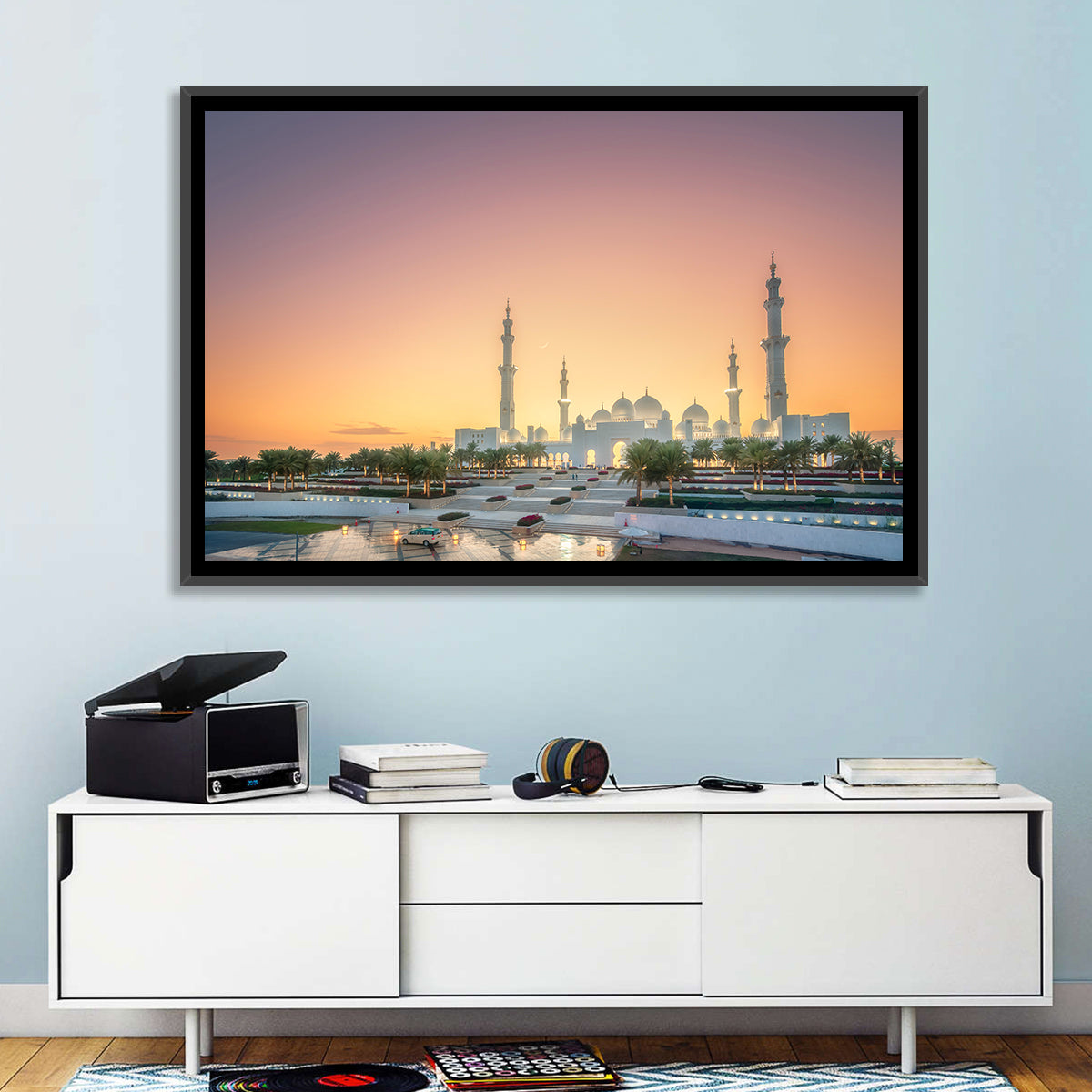 Sheikh Zayed Grand Mosque at Sunset Wall Art in a room, landscape