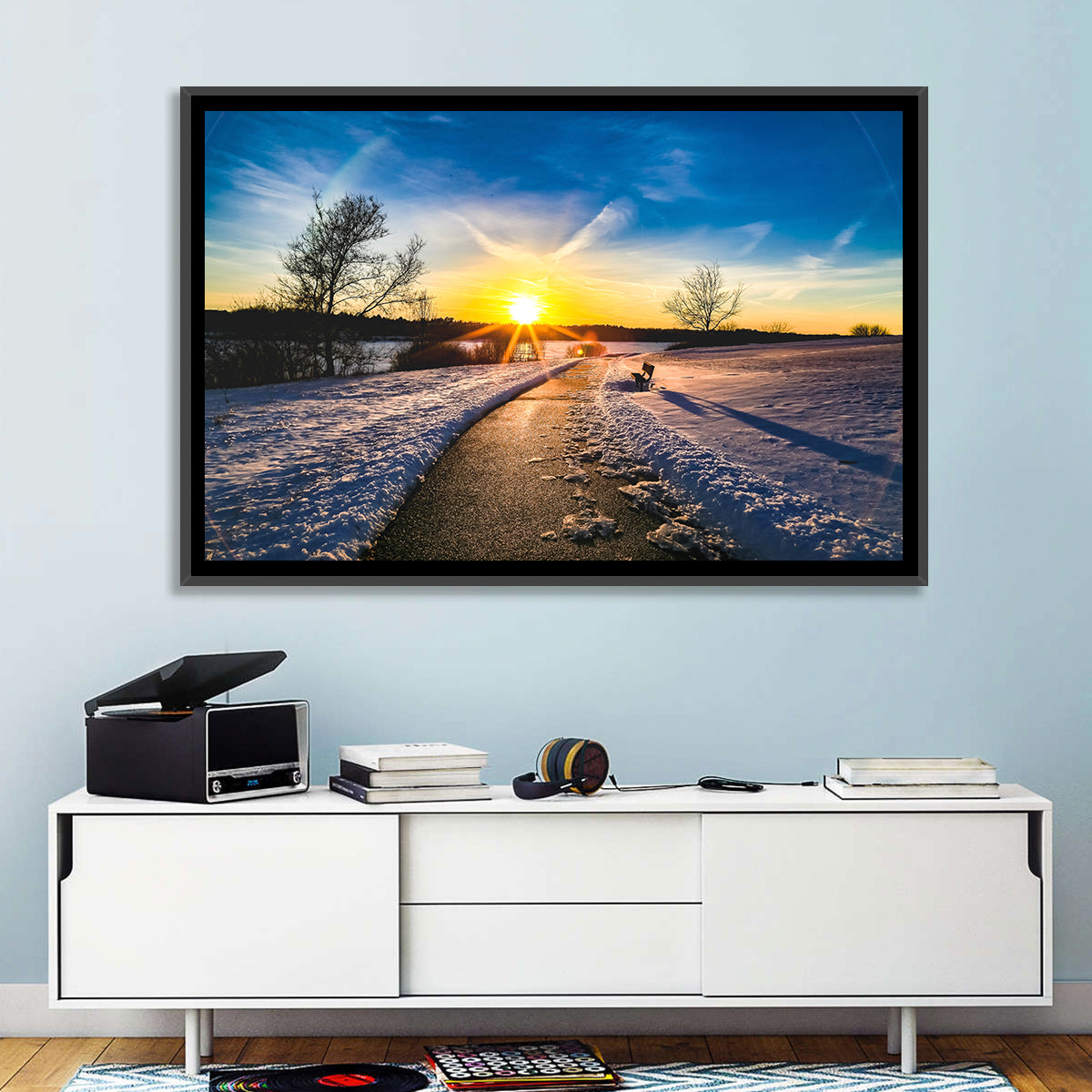 Lake Zorinsky Winter Sunrise Wall Art in a room, landscape