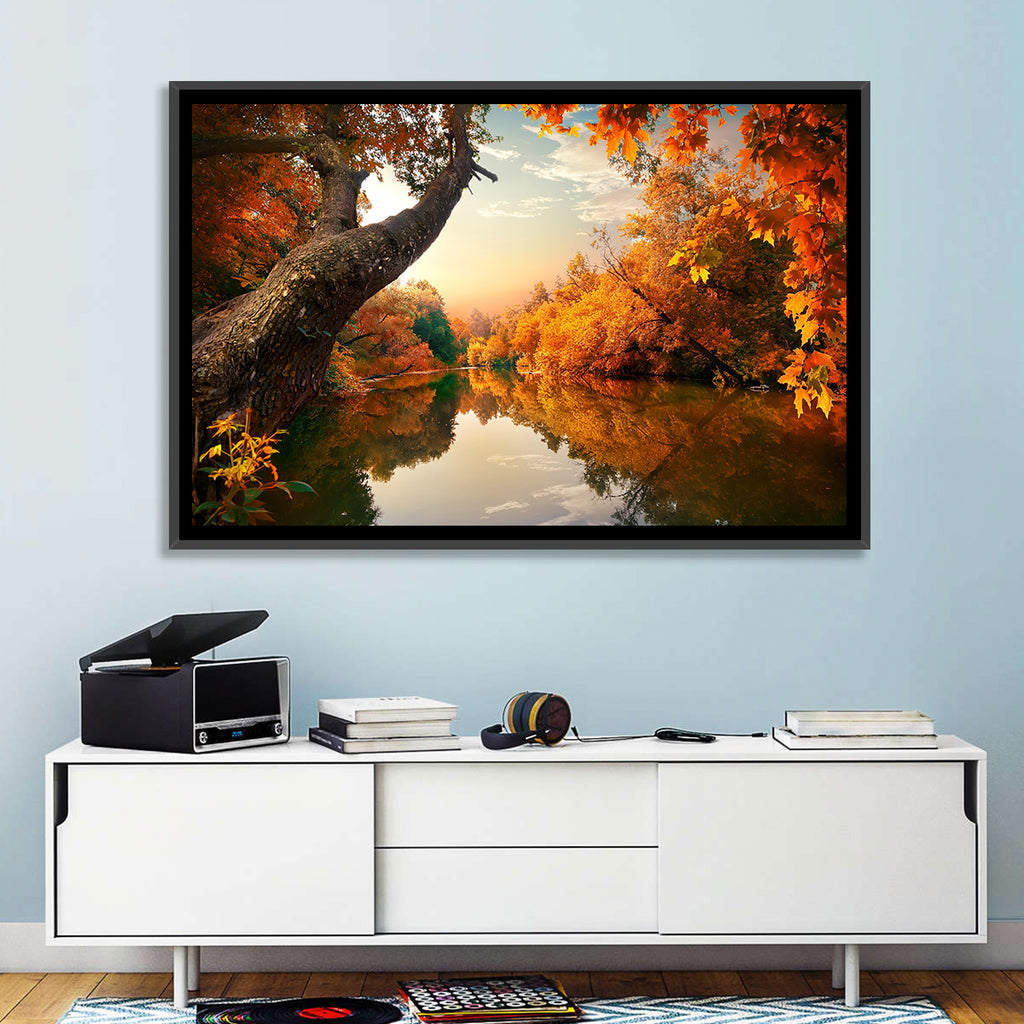 Golden Autumn River Reflections Wall Art