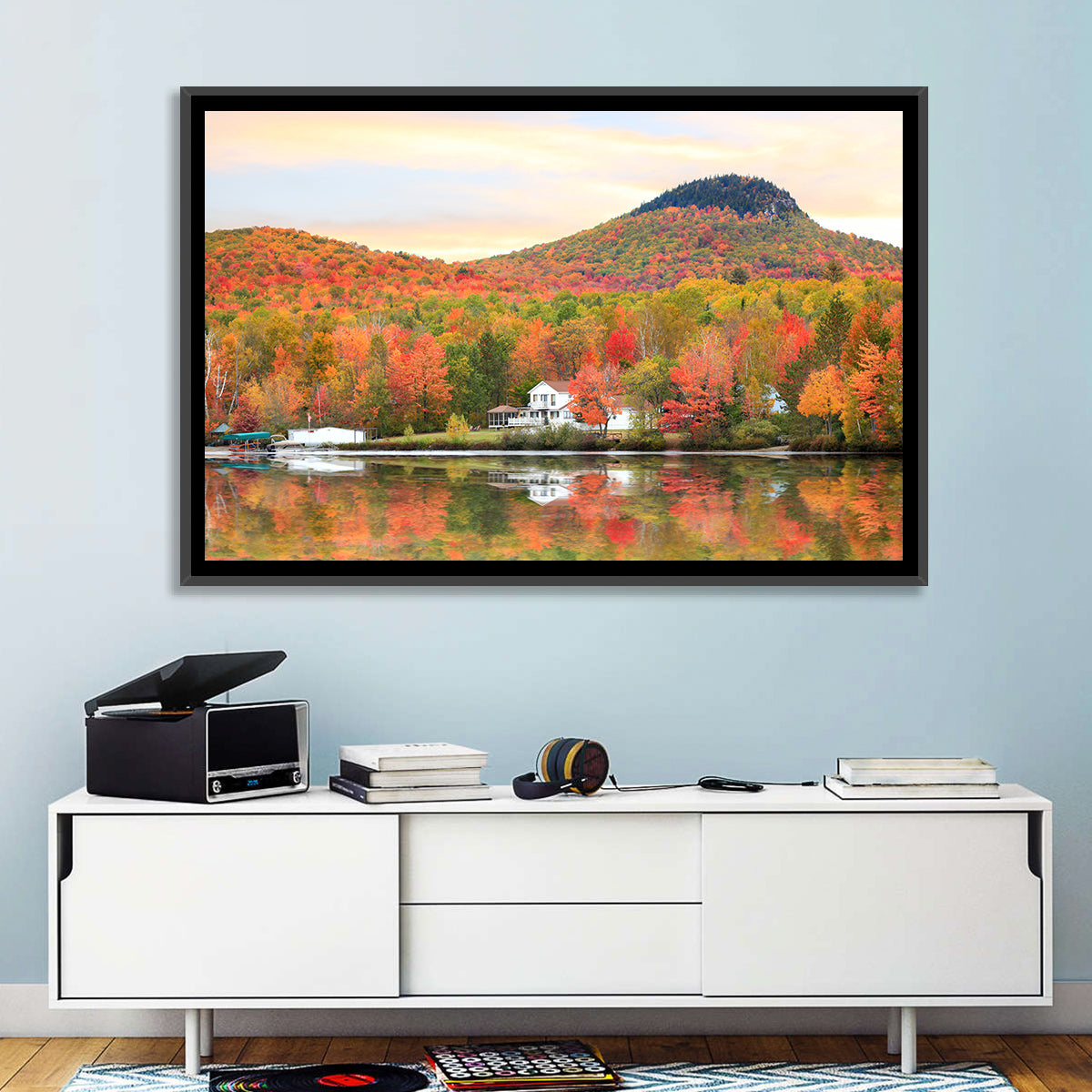 Groton Lakehouse Reflection Wall Art in a room, landscape