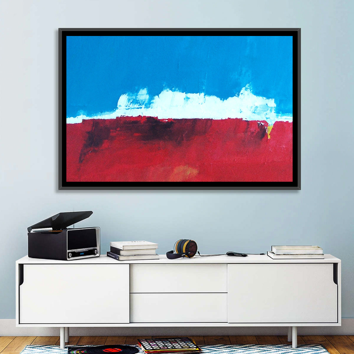 Ocean Horizon Abstract Wall Art in a room, landscape