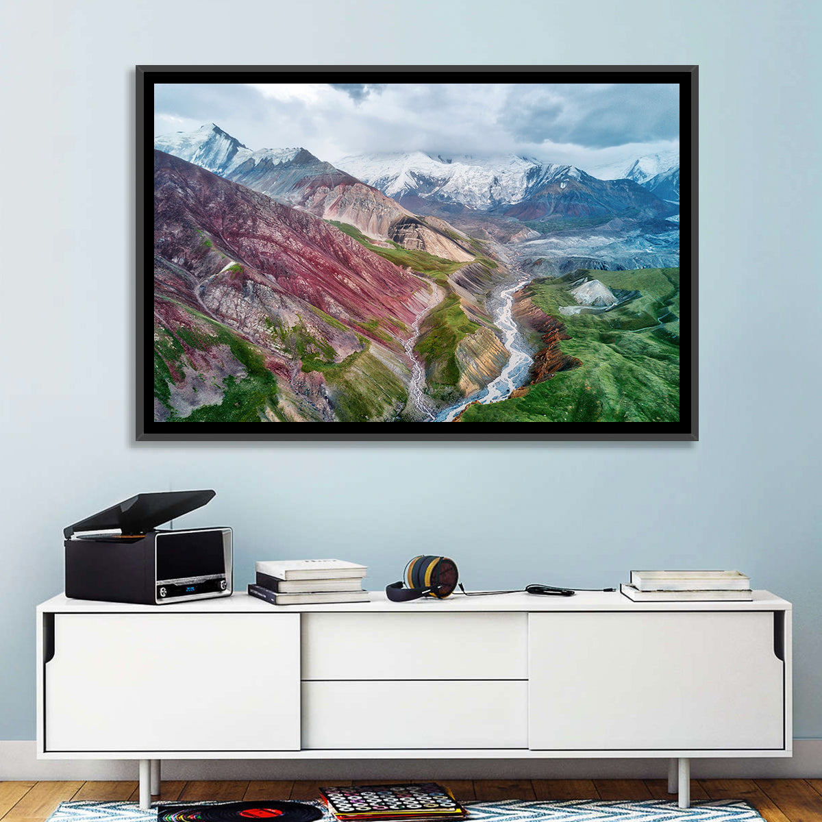 Mount Lenin Glacial Valley Wall Art in a room, landscape