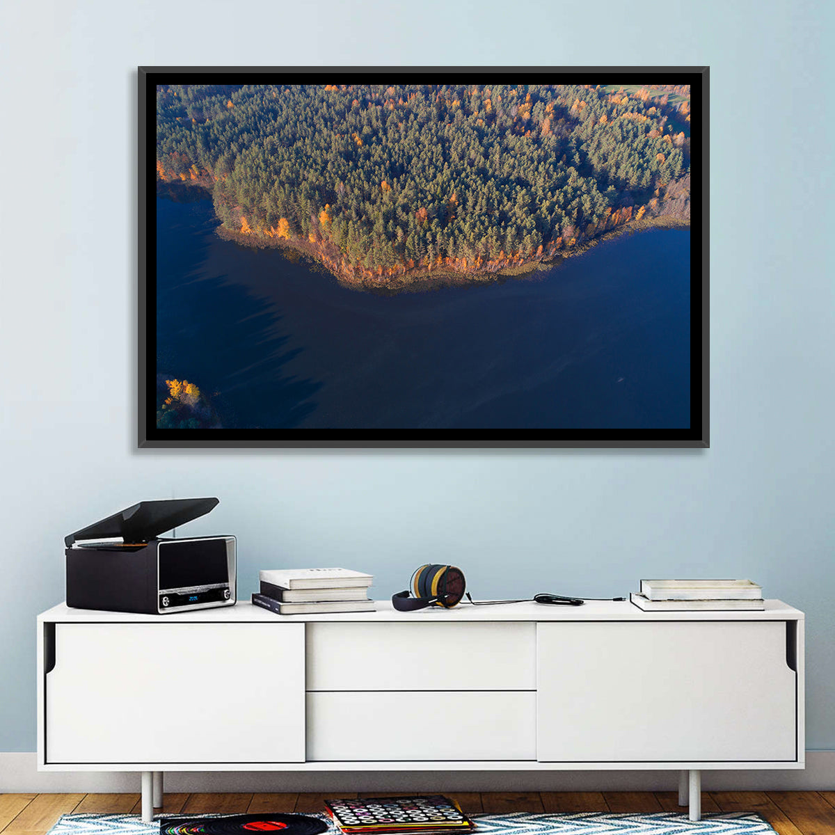 Lake Dolysets Aerial View Wall Art in a room, landscape