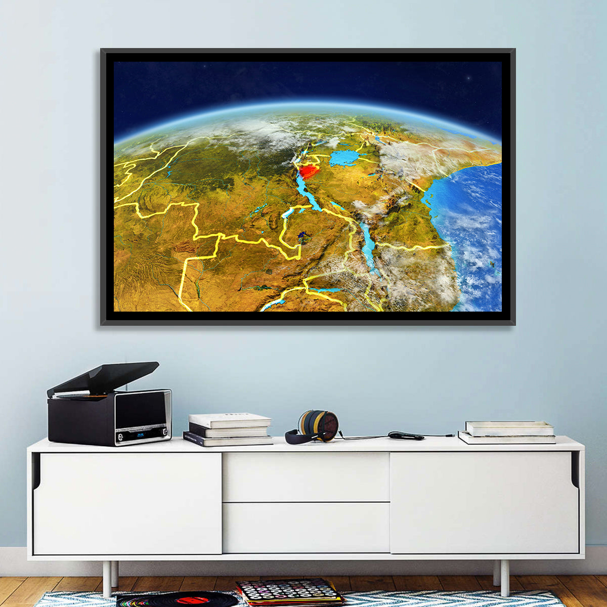 East Africa Great Lakes from Space Wall Art in a room, landscape