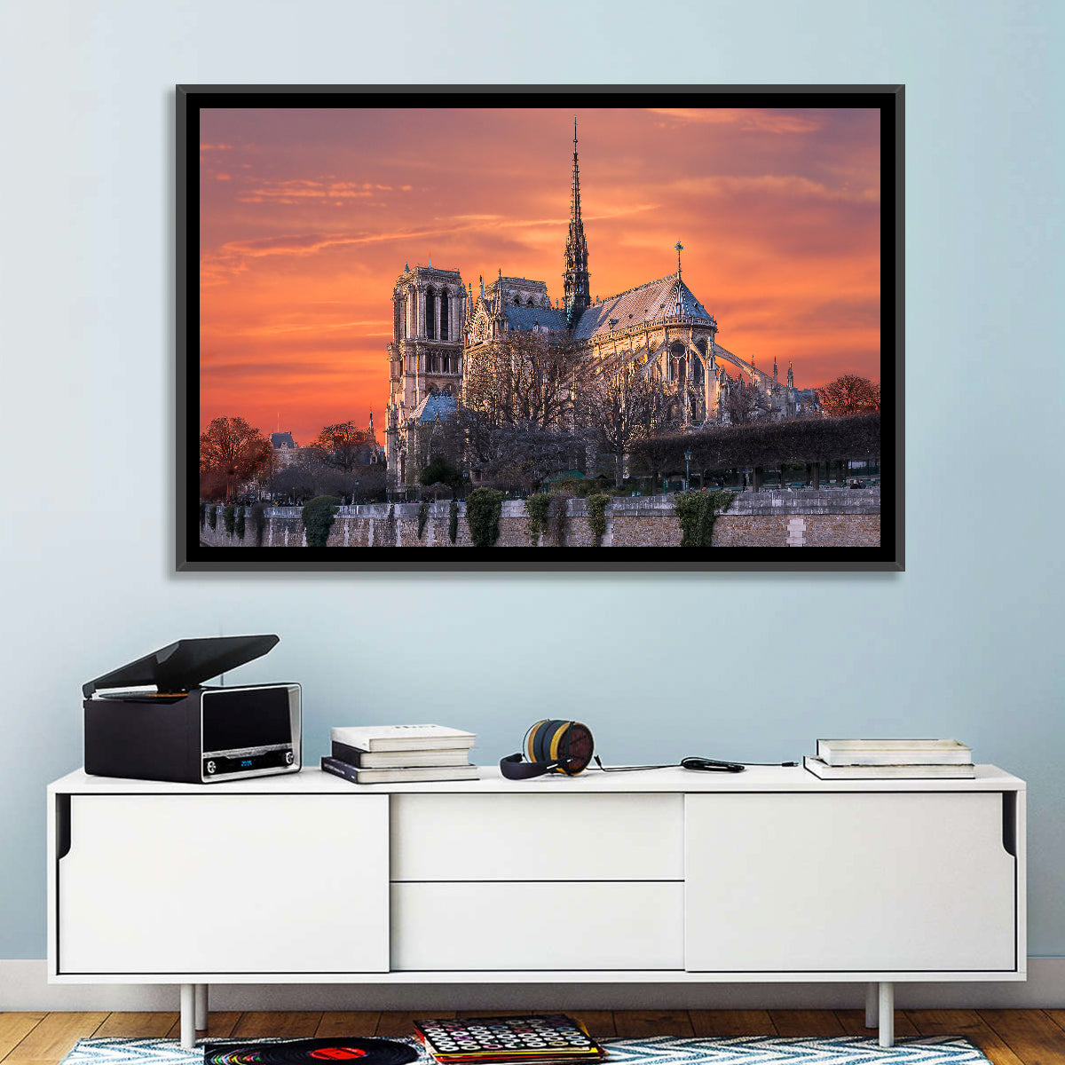 Notre-dame Cathedral at Golden Hour Wall Art in a room, landscape
