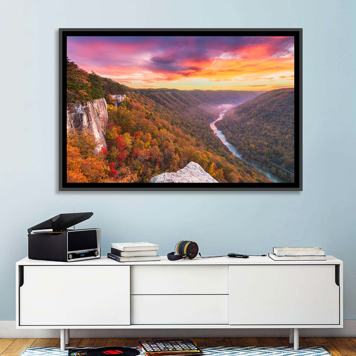New River Gorge Sunset Wall Art in a room, landscape