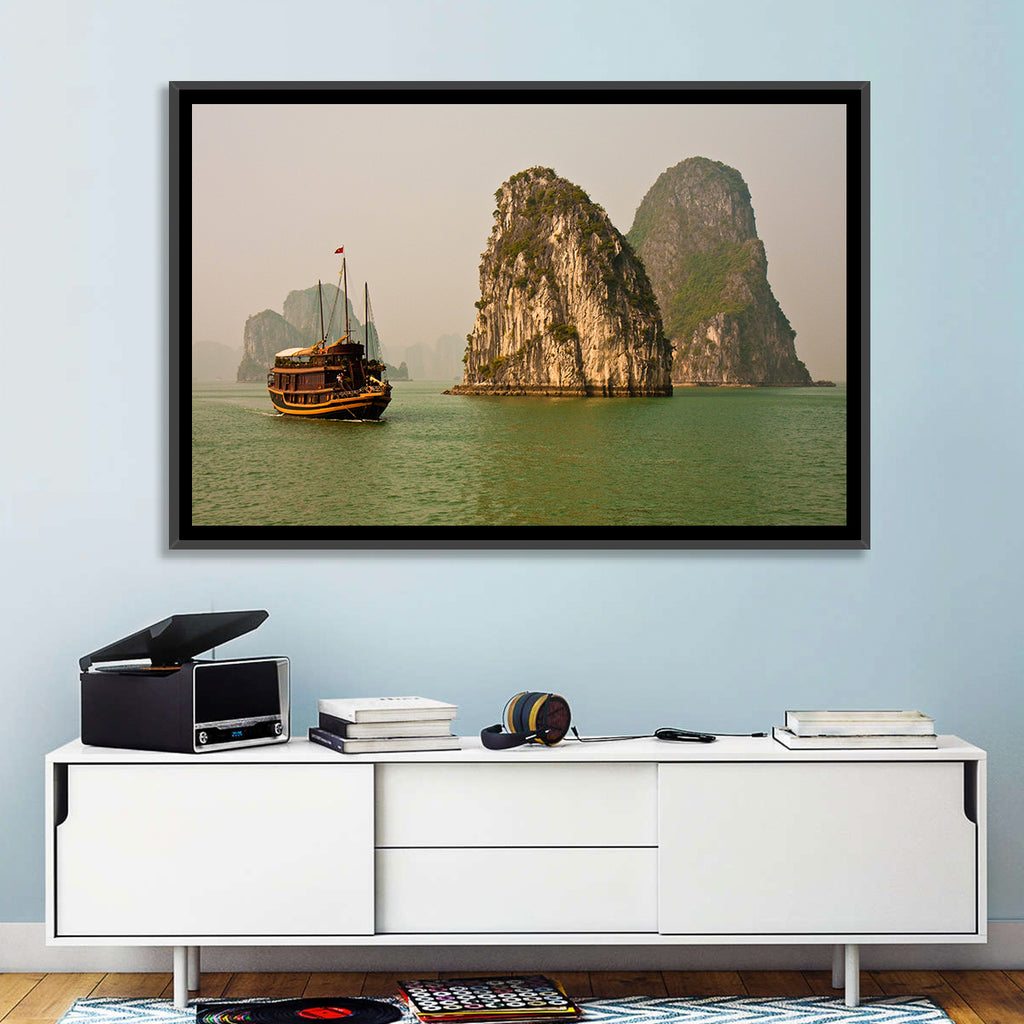 Ha Long Bay Junk Boat and Karst Cliffs Wall Art