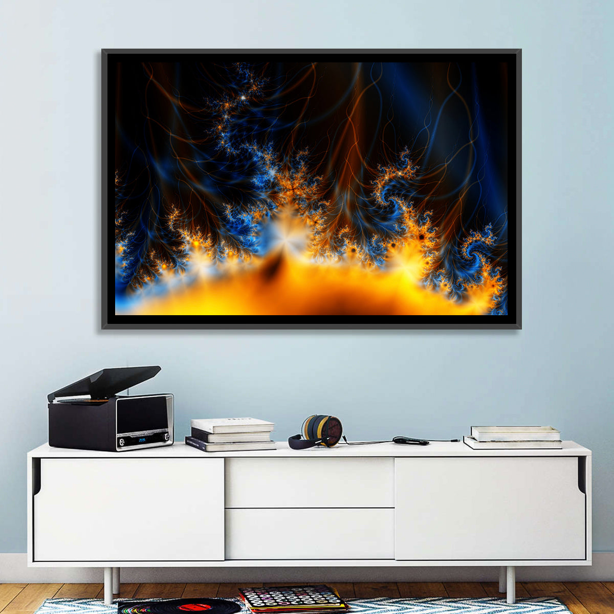 Solar Flare Fractal Flame Wall Art in a room, landscape