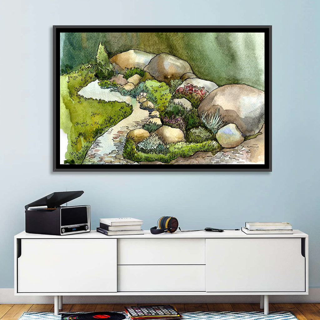 Watercolor Rock Garden Stream Wall Art