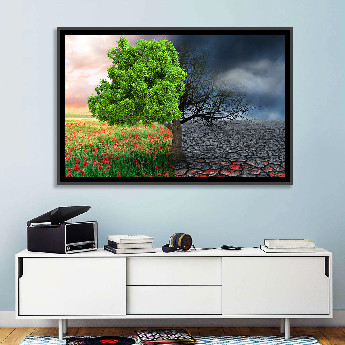 Split Climate Landscape Wall Art in a room, landscape