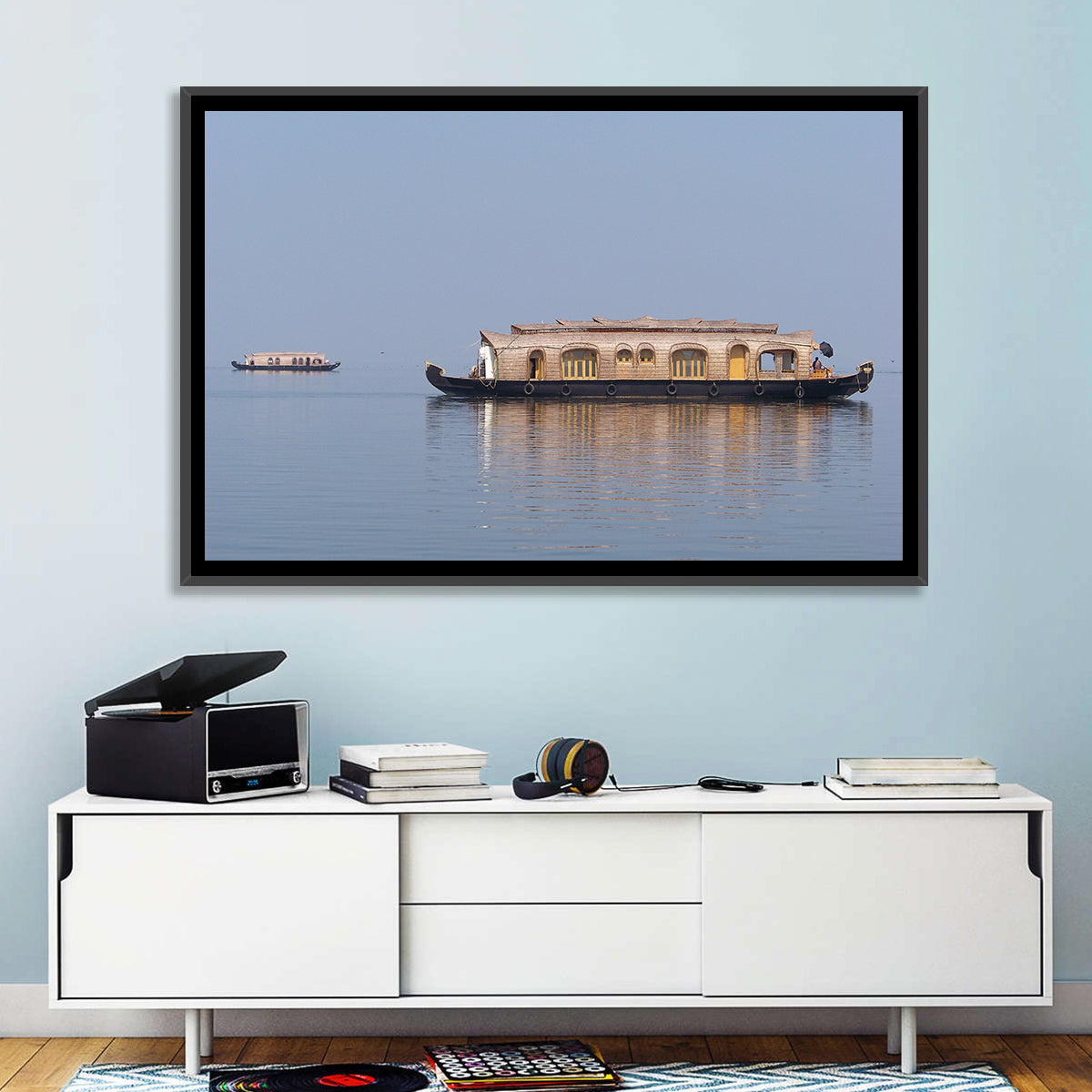 Thatched Houseboat on Vembanad Lake Wall Art in a room, landscape