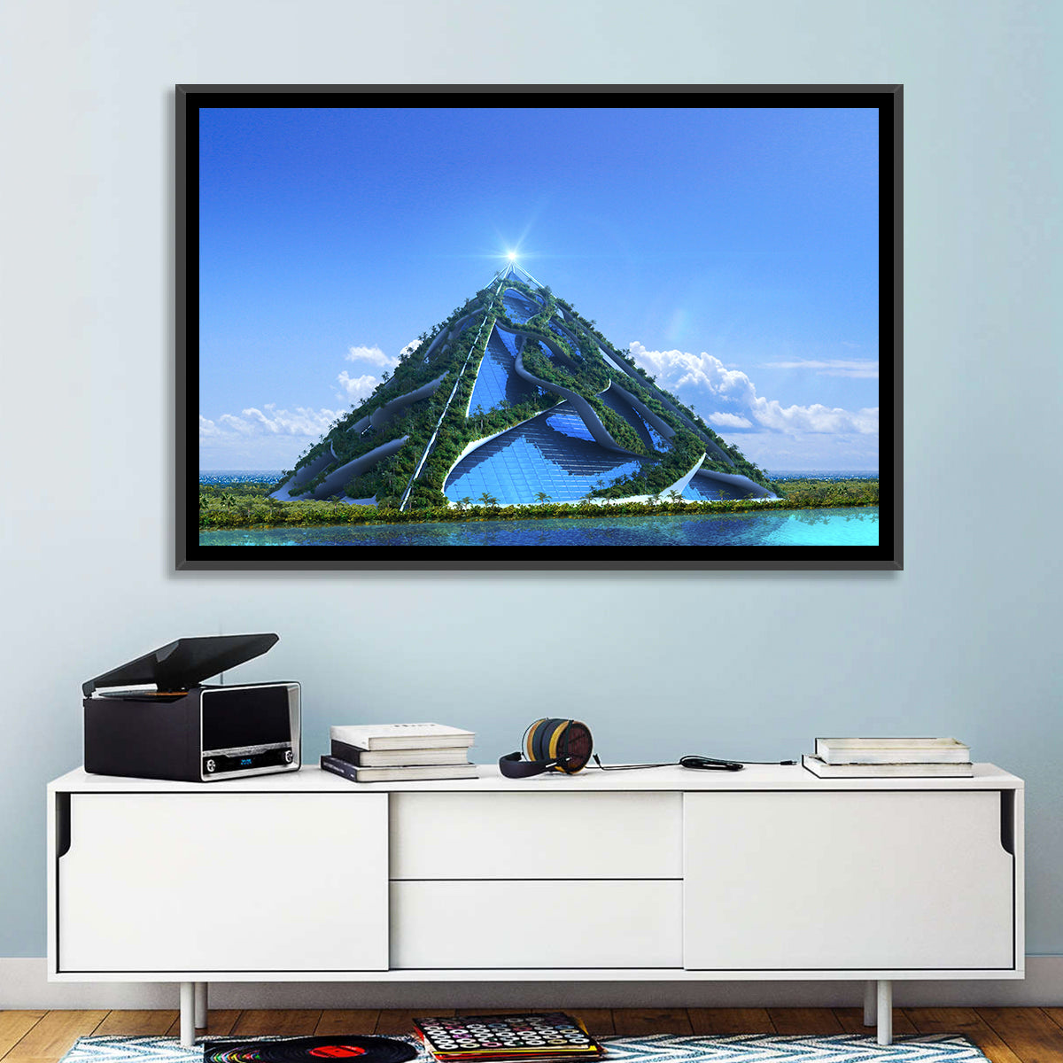 Glassy Pyramid with Gardens Wall Art in a room, landscape