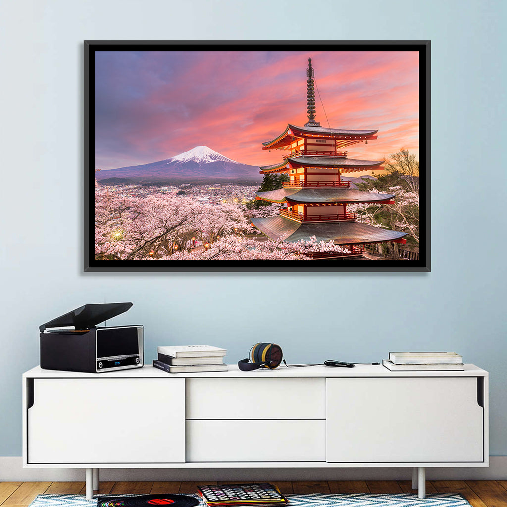 Chureito Pagoda and Mount Fuji at Sunset Wall Art