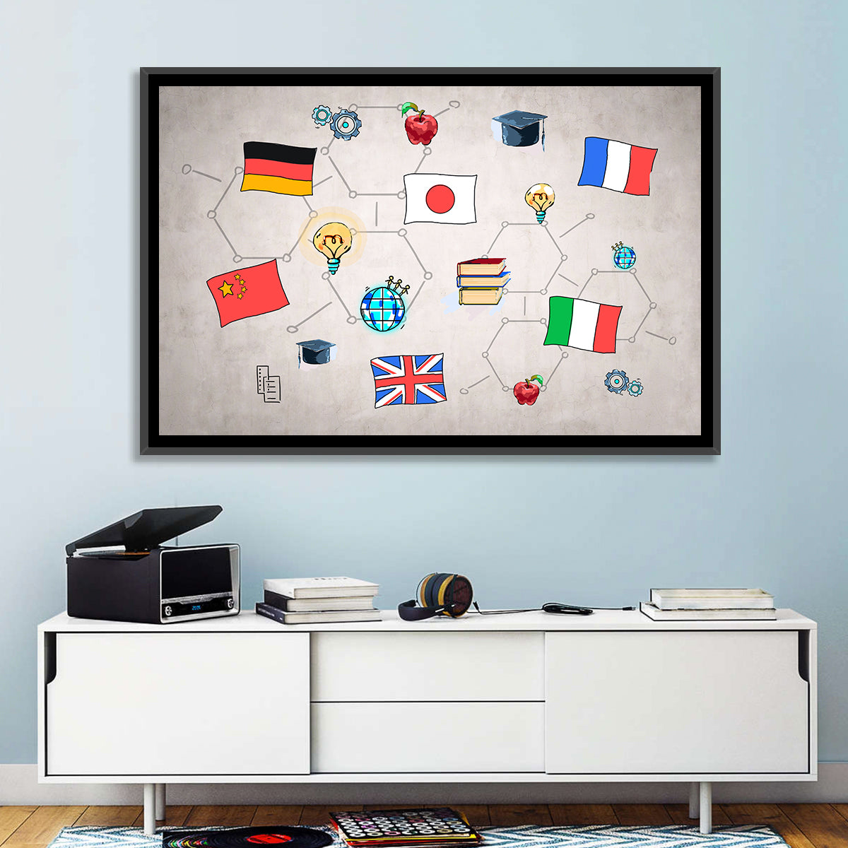Global Flags Network Wall Art in a room, landscape