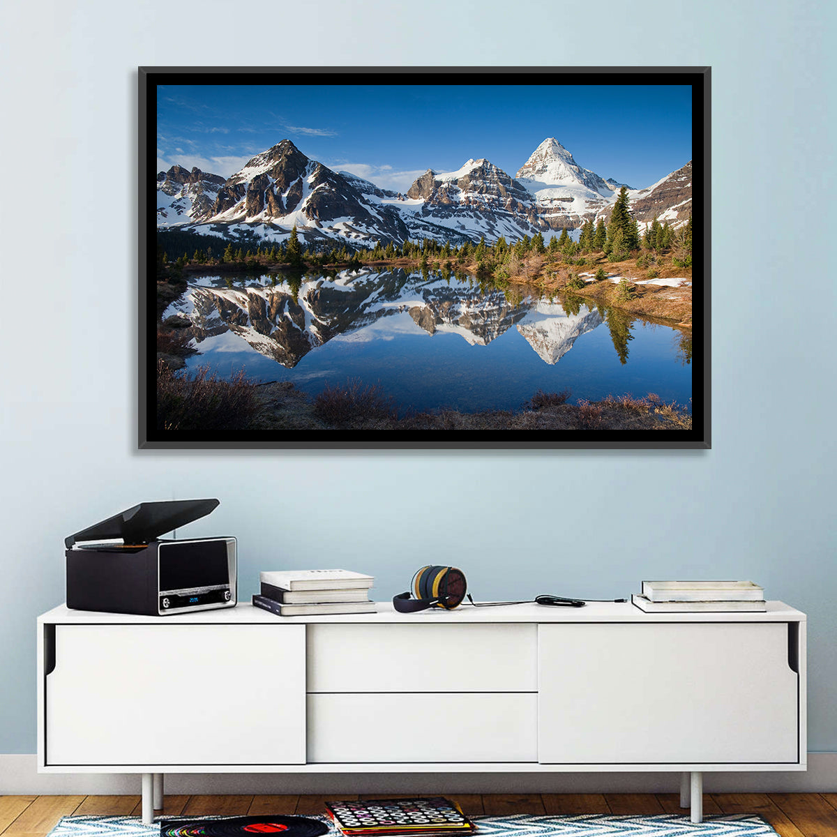 Mount Assiniboine Reflection Wall Art in a room, landscape