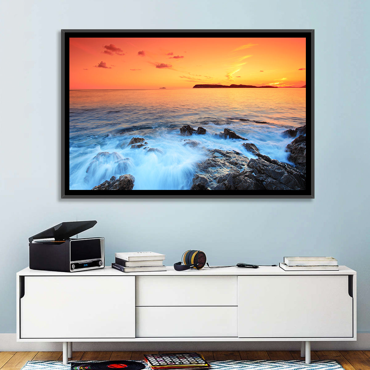 Dubrovnik Sunset Over Rocky Shore Wall Art in a room, landscape