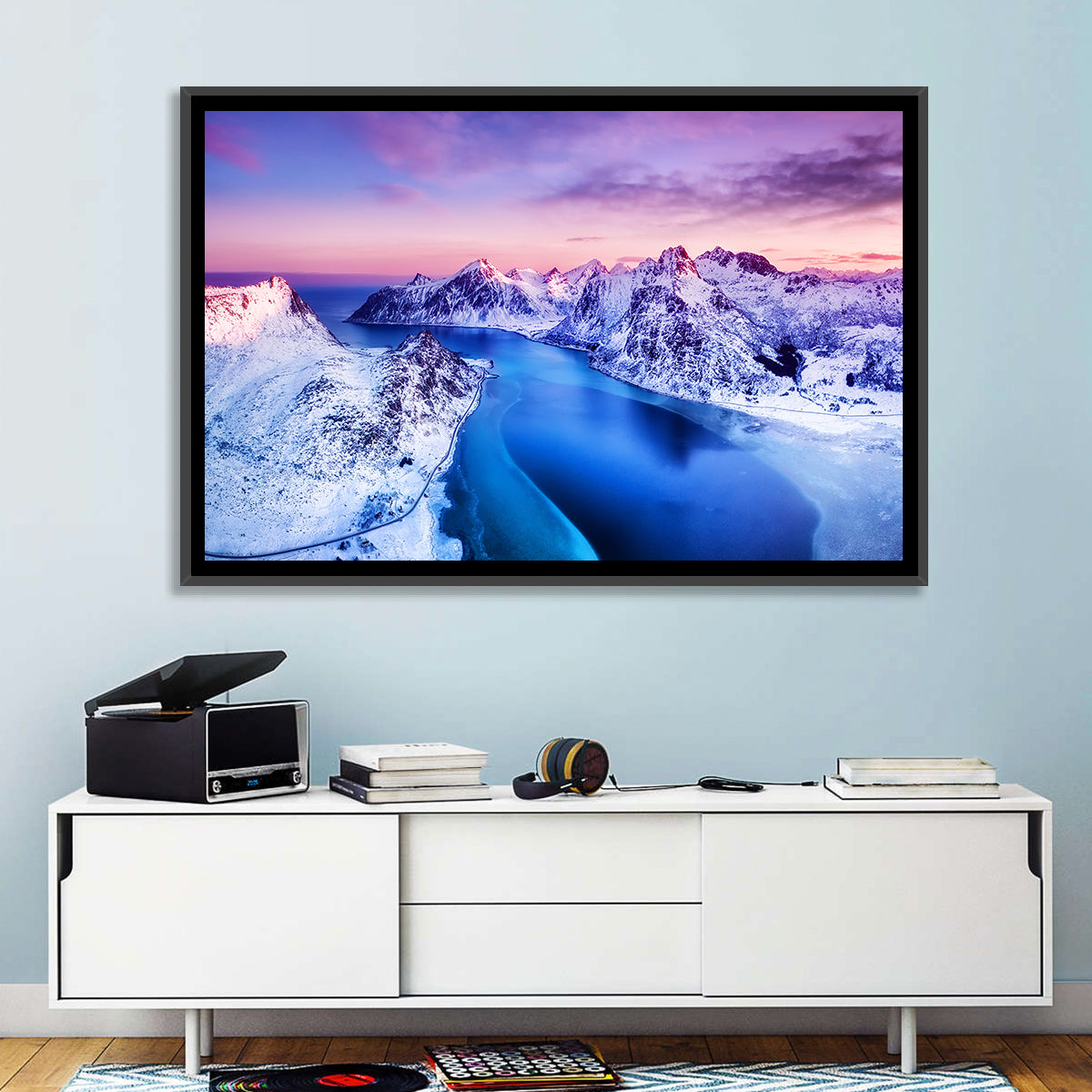 Flakstadpollen Fjord at Sunset Wall Art in a room, landscape