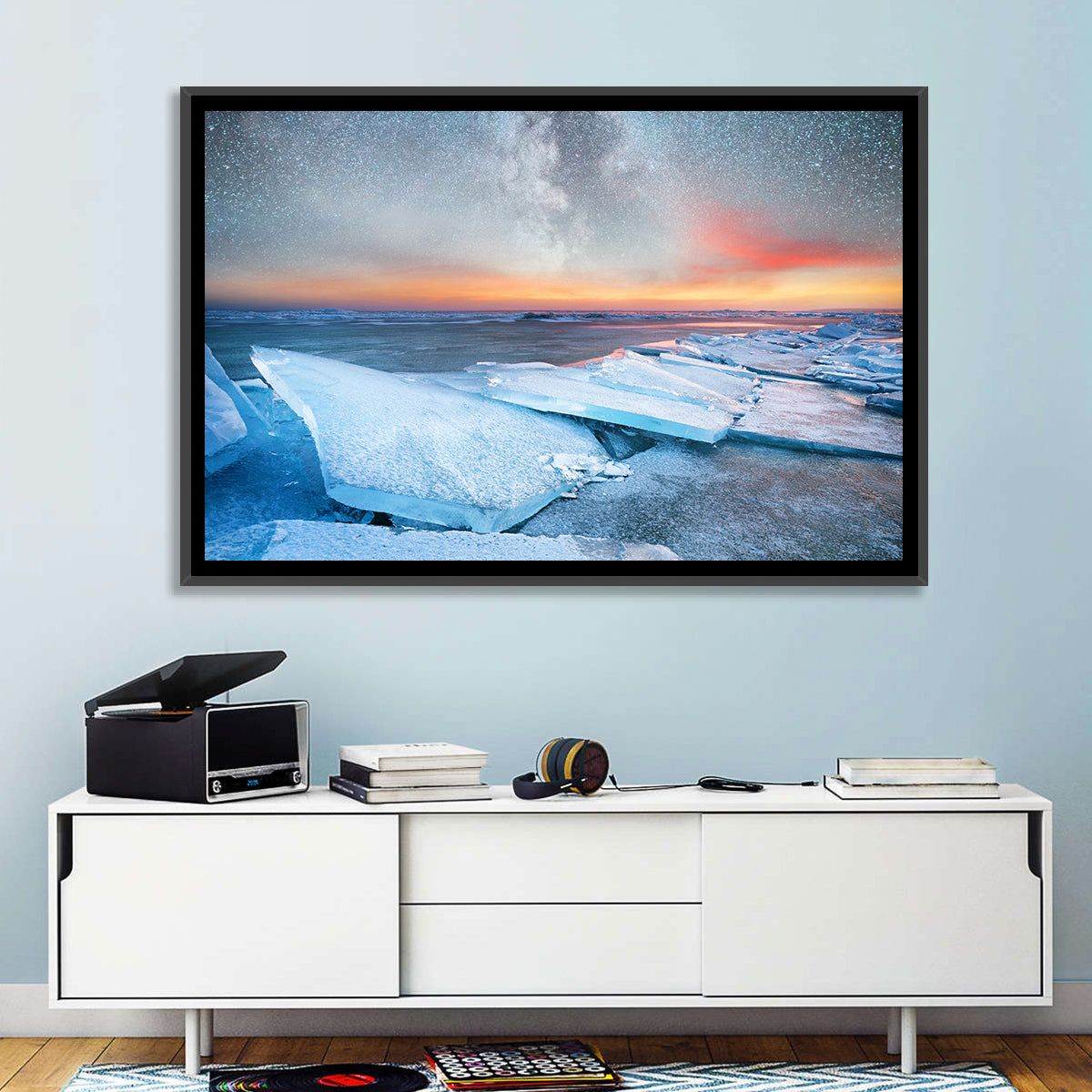 Milky Way Over Frozen Shore Wall Art in a room, landscape