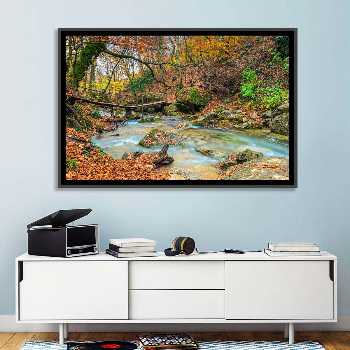 Mossy Footbridge in Autumn Forest Wall Art
