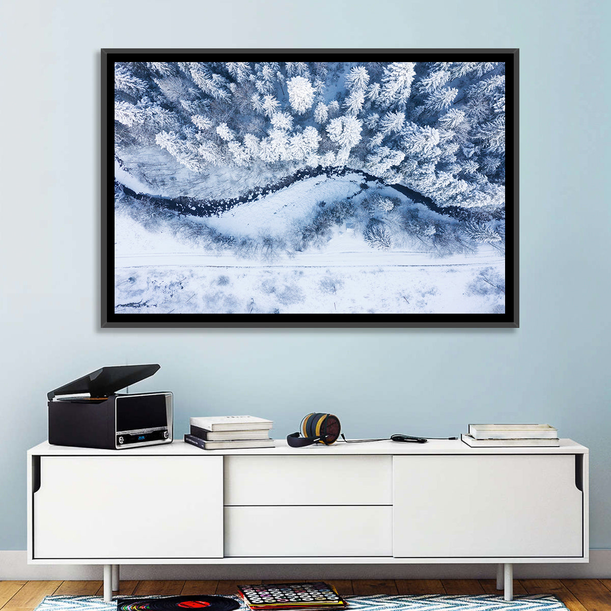 Winding Snowy River Wall Art in a room, landscape