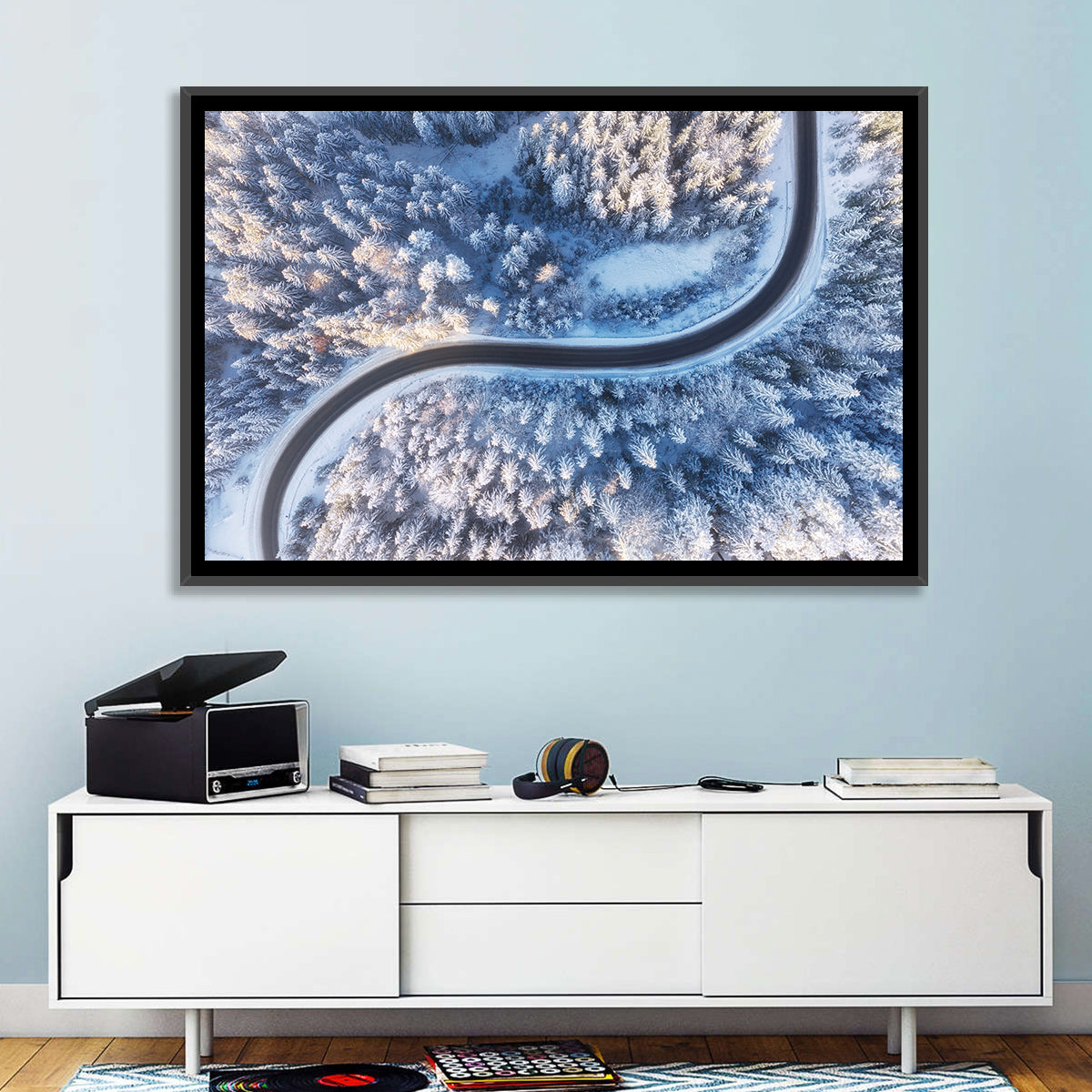 Winding Snow-covered Forest Road Wall Art