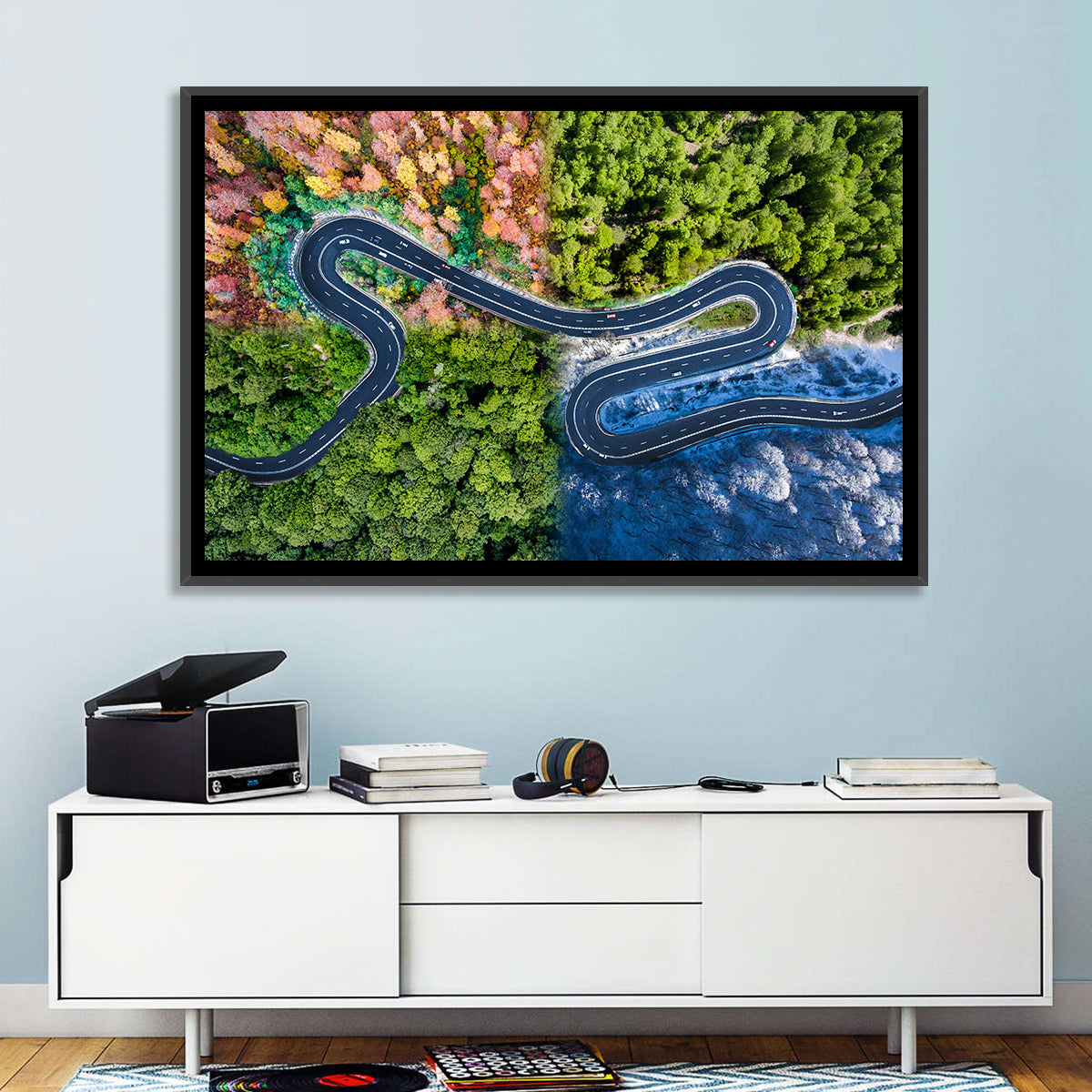 Four Seasons Winding Road Wall Art in a room, landscape