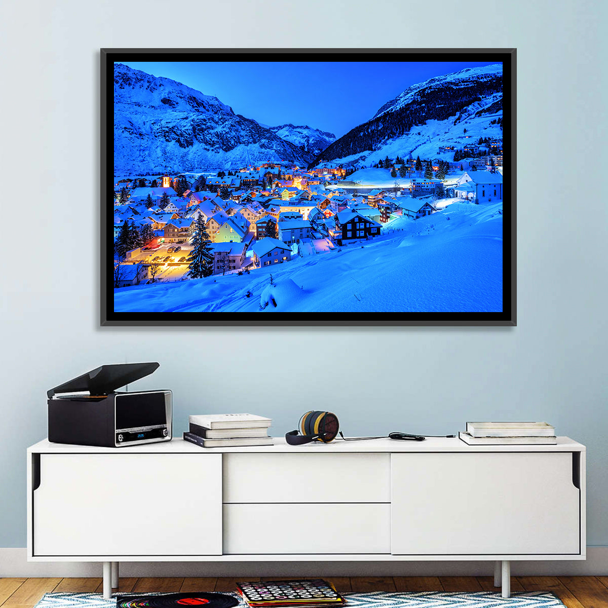 Andermatt Winter Village Wall Art in a room, landscape