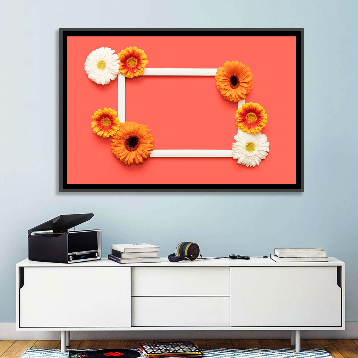Handwritten Gerbera Greeting Wall Art in a room, landscape