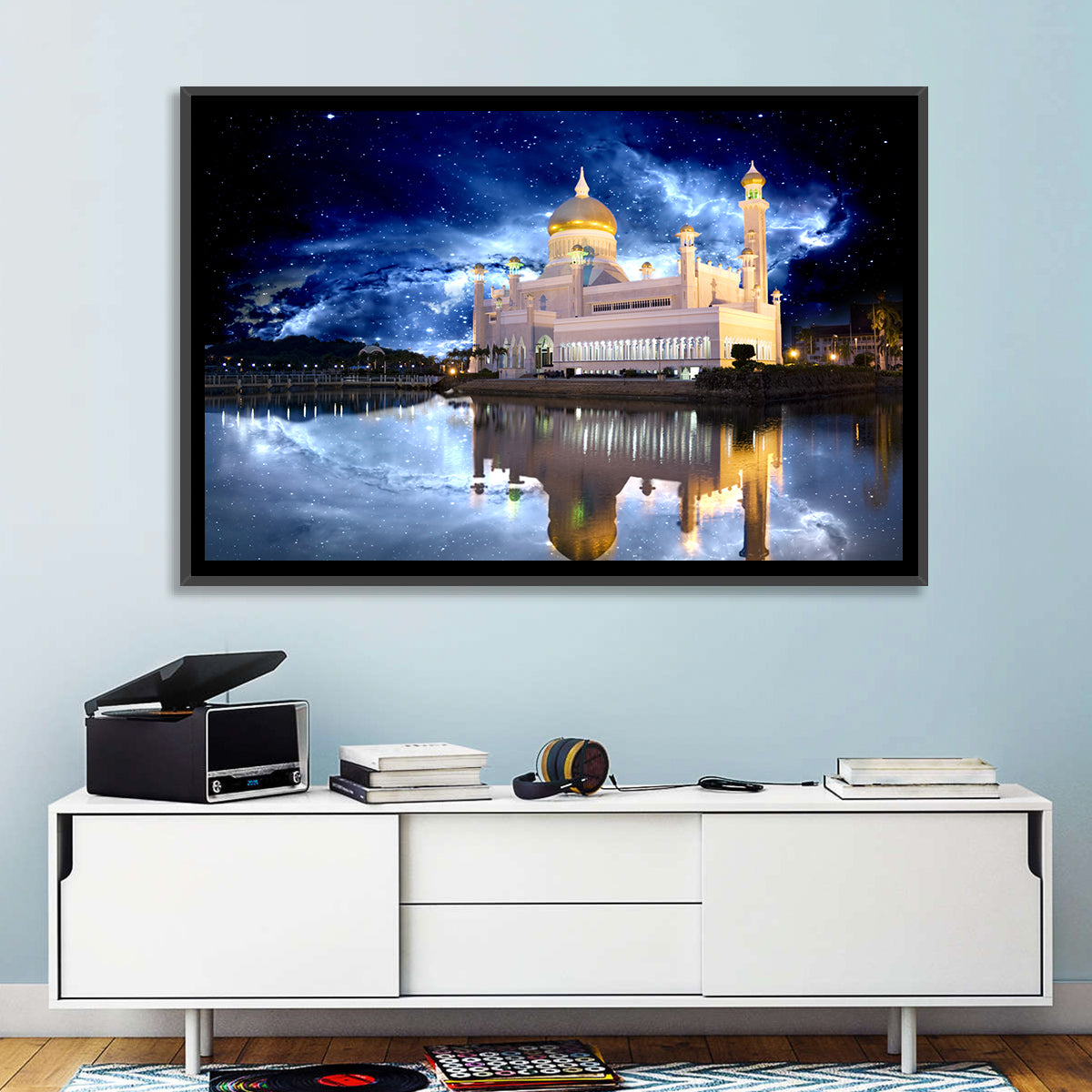 Omar Ali Saifuddien Mosque at Night Wall Art in a room, landscape