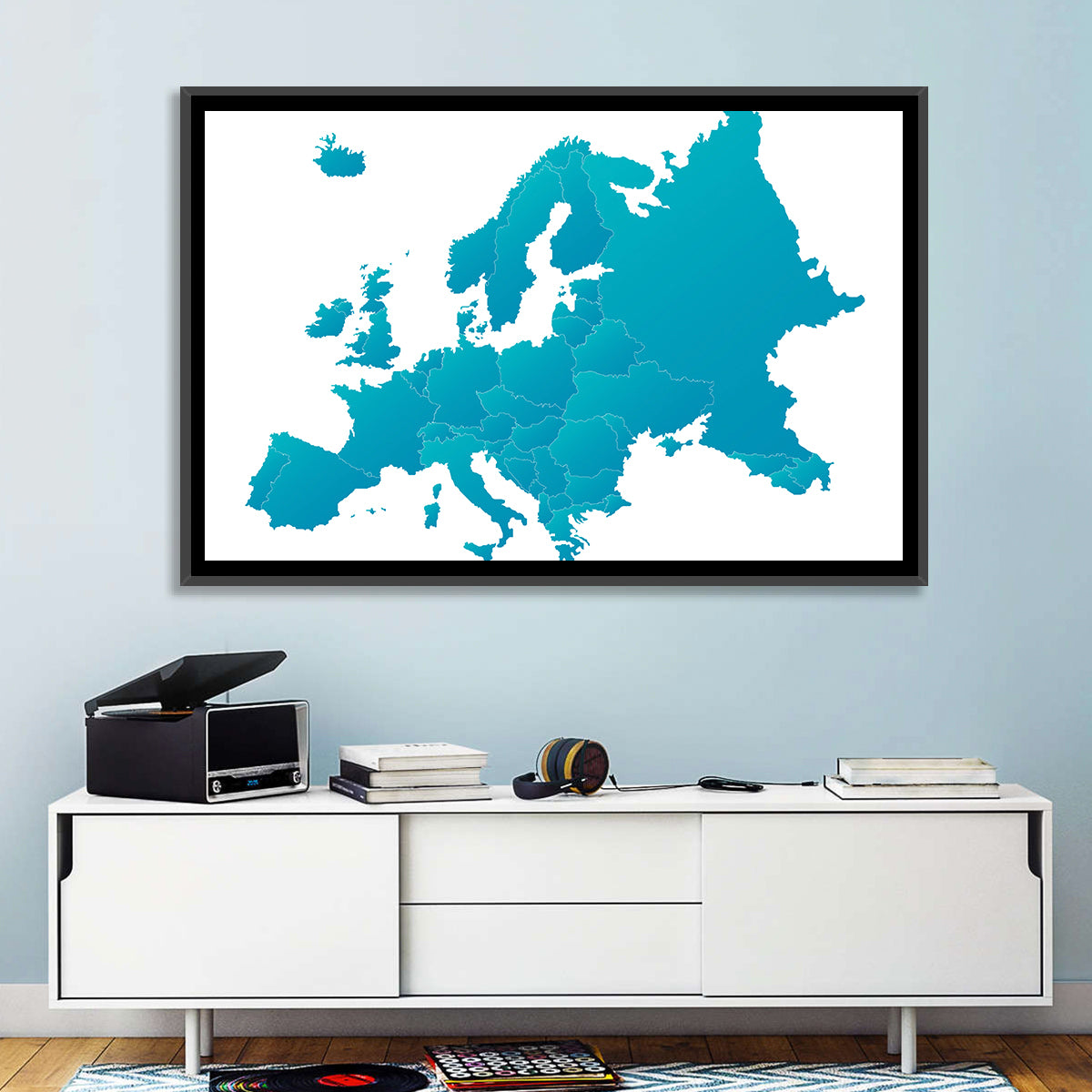 Teal Gradient Europe Map Wall Art