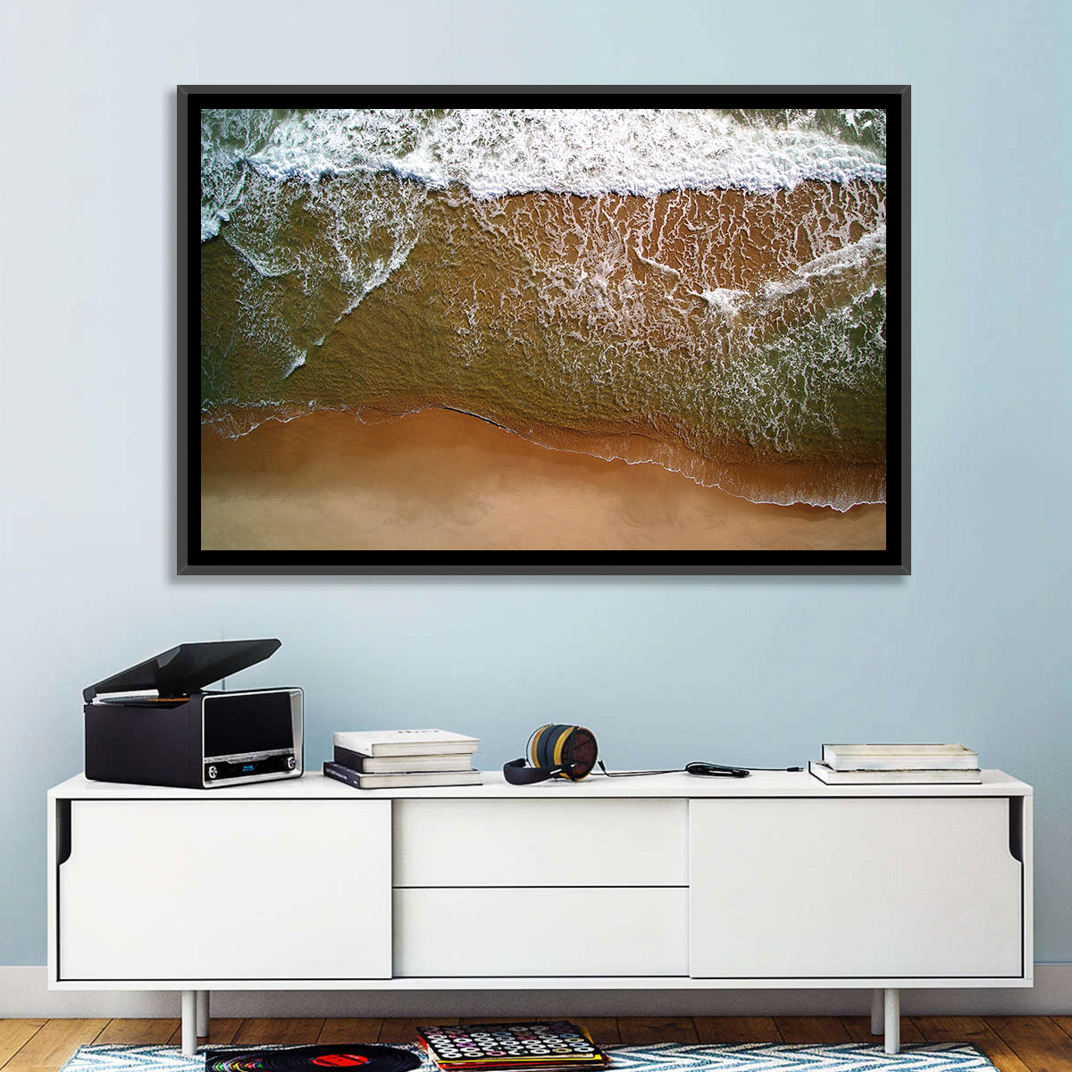 Misquamicut Beach Aerial View Wall Art in a room, landscape