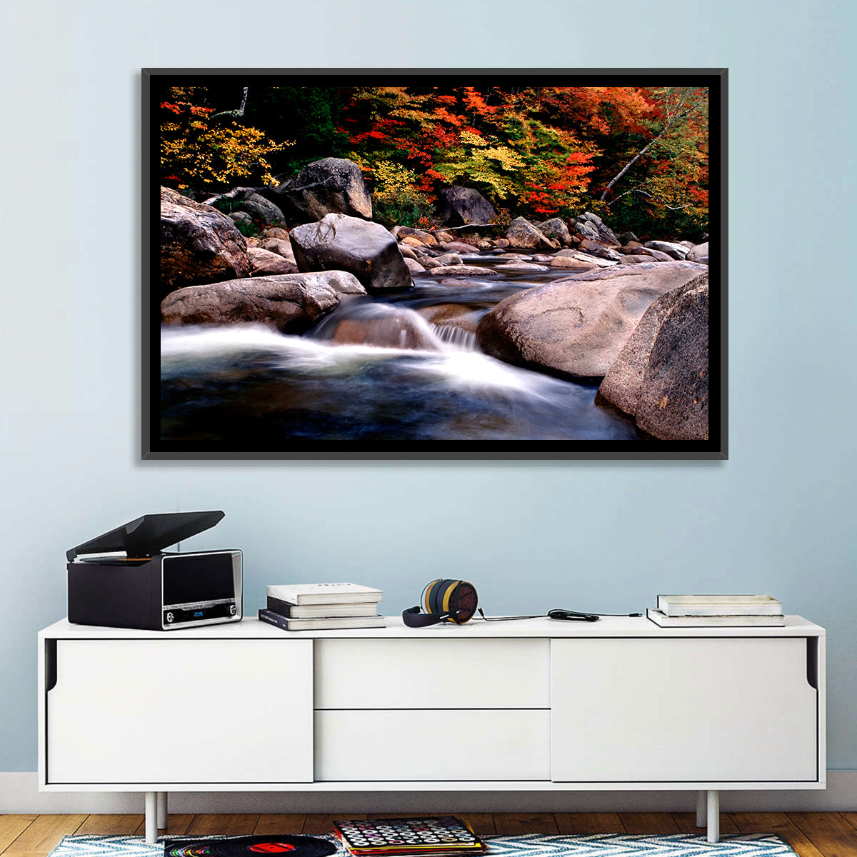 New Hampshire Autumn Stream Wall Art in a room, landscape