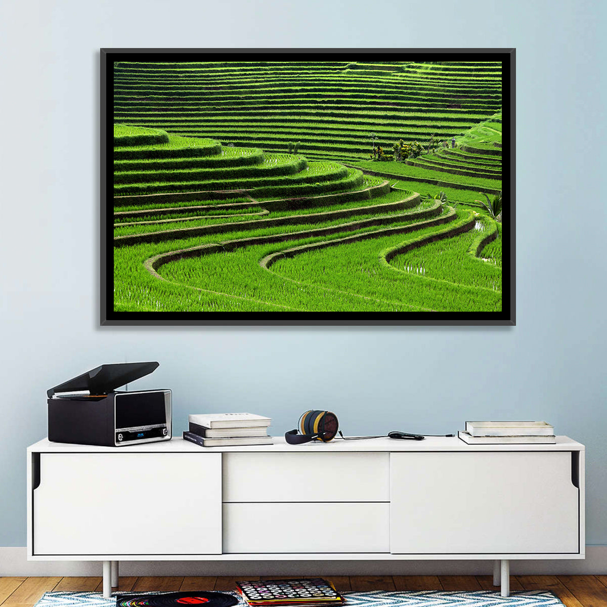 Lush Rice Terraces Wall Art in a room, landscape