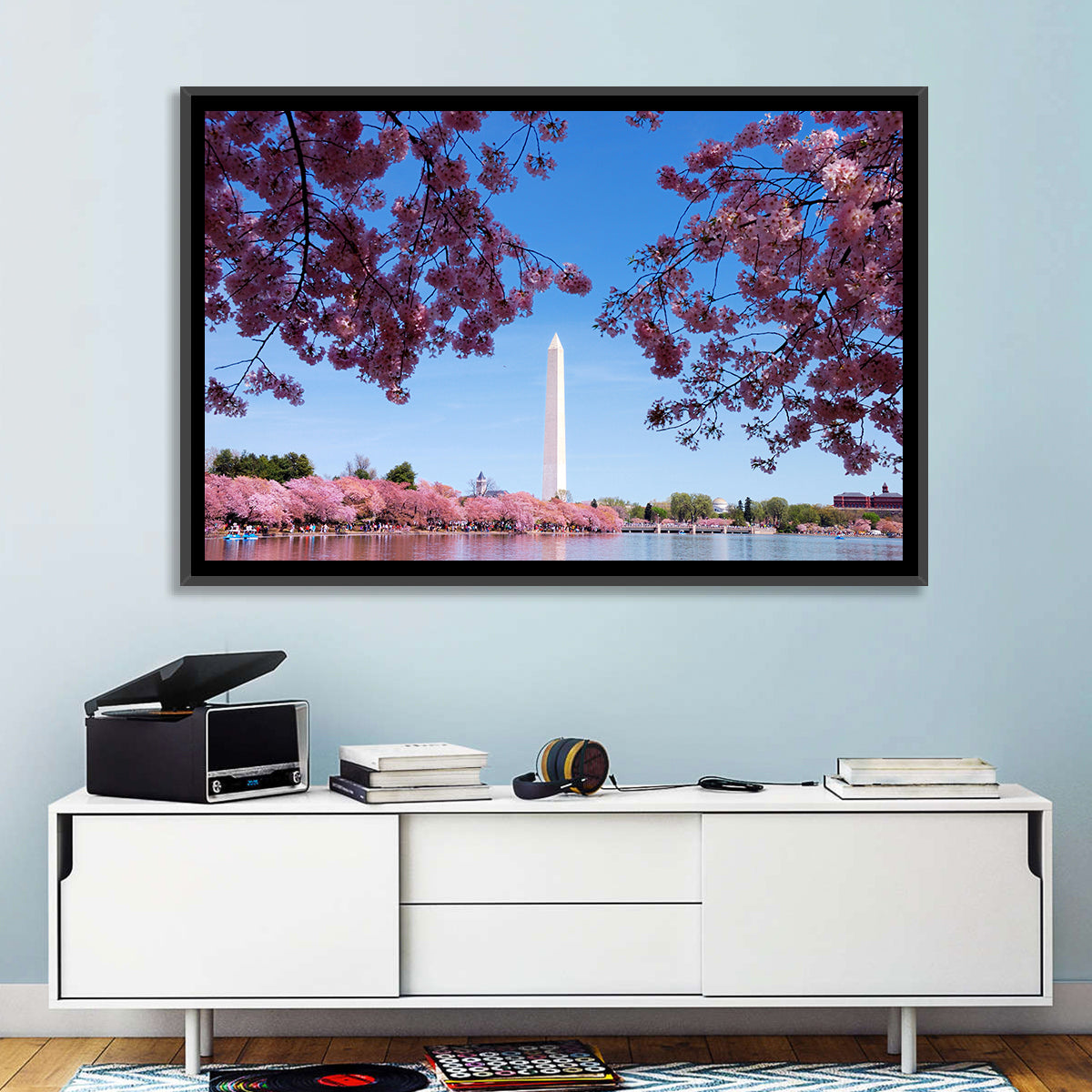 Washington Monument with Cherry Blossoms Wall Art in a room, landscape