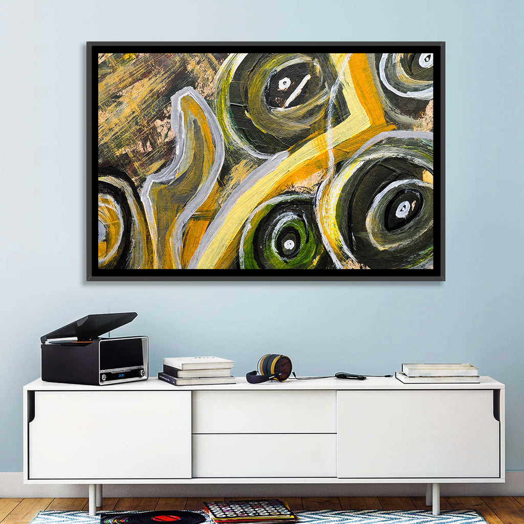 Impasto Swirl Circles in Yellow and Black Wall Art