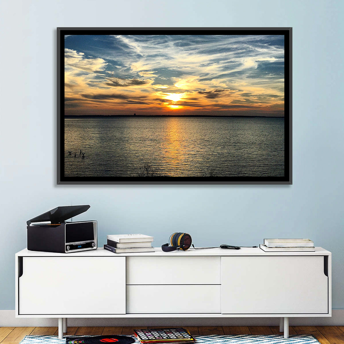 Texoma Lake Sunset Wall Art in a room, landscape